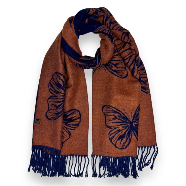 damessjaal casjmier blauw bruin